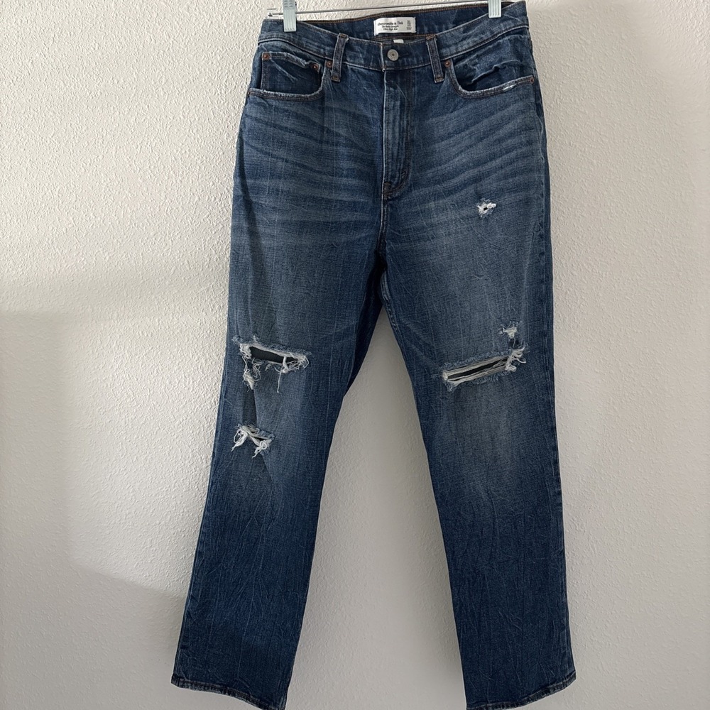 Abercrombie & Fitch Curve Love Ultra High Rise Straight Ankle Jeans Blue 31/12